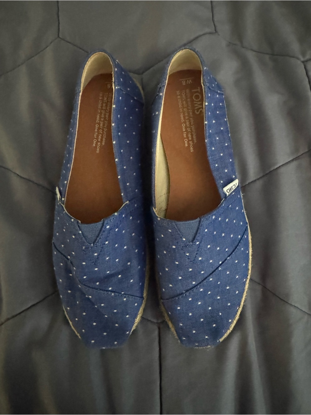 Toms Blue Polka Dot Canvas Slip-On Espadrilles